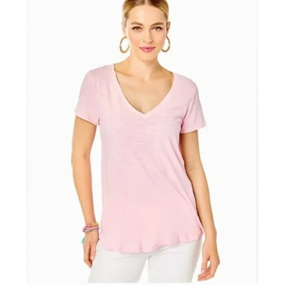 Lilly Pulitzer Light‎ Pink/ Blush Short Sleeve Cotton Slub T-Shirt, medium